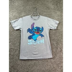 Disney Shirt Mens Small Gray Blue Stitch Short Sleeve Cotton Blend Casual